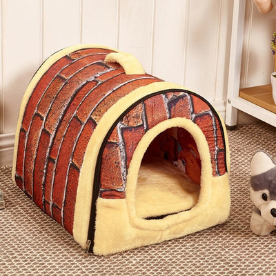 Pet House Dog Bed With Print Mat Foldable Dog Cat Bed Pad Nest For Small Medium Dogs Portable Travelling Kennels Basket Bags