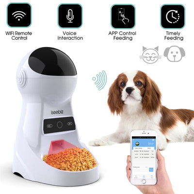 Iseebiz 3L Automatic Pet Feeder With Voice Record Pets food Bowl For Medium Small Dog Cat LCD Screen Dispensers 4 times One Day